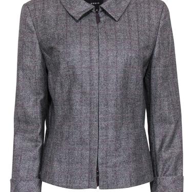 Akris - Grey, Black & Purple Glen Plaid Zip-Up Jacket Sz 12