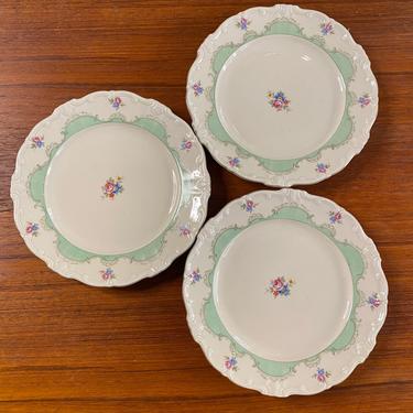PS Schirnding Bavaria Set of Three Bread and Butter Plates, Mint Green with Roses German China 