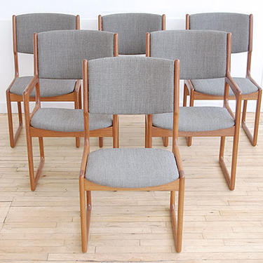 Set of 6 Teak Sled Base Dining Chairs
