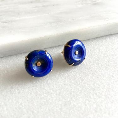 Vintage carved Lapis and 14k Gold earrings