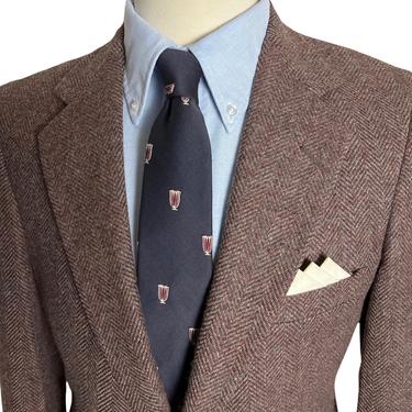 Vintage 100% Wool TWEED Blazer ~ 36 to 38 R ~ Herringbone ~ jacket / sport coat ~ Preppy / Ivy League / Trad ~ 