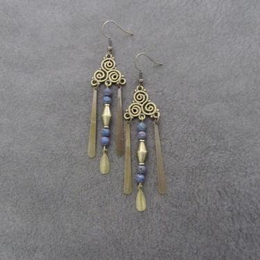 Chandelier earrings, lava rock earrings, mid century modern earrings, Victorian earrings, unique earrings, boho chic, antique bronze earring 