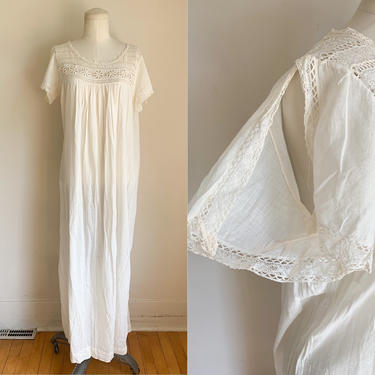 Edwardian 1910s Cotton Lawn Dress / Nightgown // M 