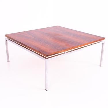 Milo Baughman Style Mid Century Chrome and Rosewood Square Coffee Table - mcm 
