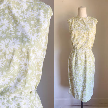 Vintage 1960s Pale Green Floral Wiggle Dress / XS 
