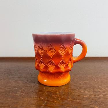 Vintage Fire King Anchor Hocking Glass Orange Ombre Milk Glass Kimberly Diamond Mug, MCM Mug Tea Coffee Cup 