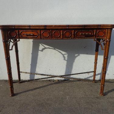 Wood Sofa Table Theodore Alexander Console Faux Bamboo Chinoiserie Chinese Chippendale Chic Entry Way Furniture Vintage Living Room TV Stand 