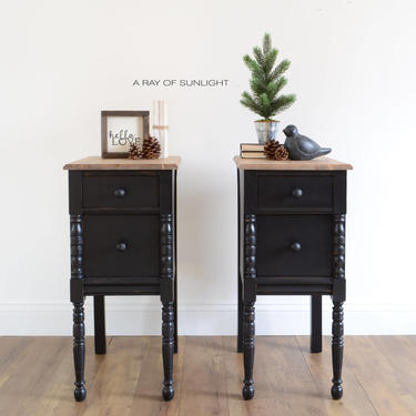 SOLD - Pair of Nightstands - Vintage End Tables - Painted Furniture - Farmhouse Decor - Nightstand with Drawers - Vintage Furniture - Black 