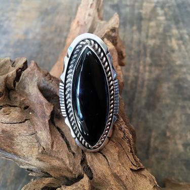 BLACK GOLD Navajo Silver and Onyx Ring | Large Statement Black and Sterling Piece  | Navajo Native American, Boho, Southwestern | Size 6.5 