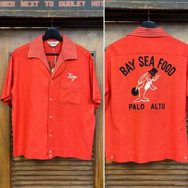 Vintage 1950’s “Bay Seafood” Cartoon Fish Bowling Shirt, 50’s Shirt, 50’s Bowling Team, Vintage Sportswear, Vintage Clothing 