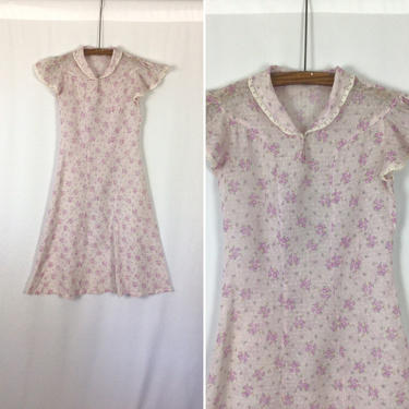 Vintage 30s dress | Vintage pink floral Swiss dot cotton dress | 1930s Day dress 