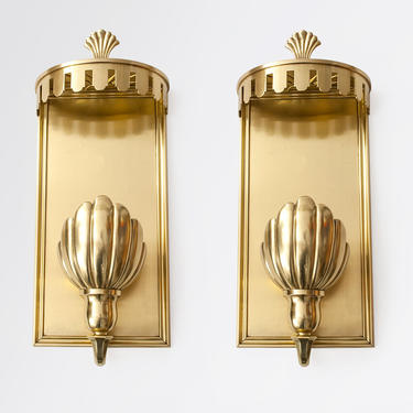 Pair of large Swedish Art Deco sconces with shell shades