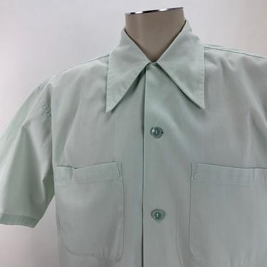 1940's Cotton Shirt - ARROW Brand - Light Mint Green - Patch pockets - Loop Collar - NOS - Deadstock - Men's Size: Medium Large 
