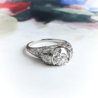 Art Deco 1.53ctw Old European Cut Diamond Engagement Ring Platinum 