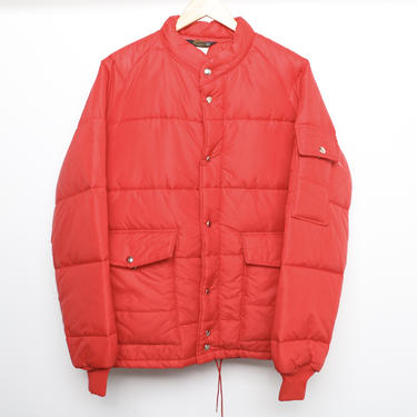 vintage men's RED 1970s 80s quilted DOWN puffer jacket men's vintage size large 