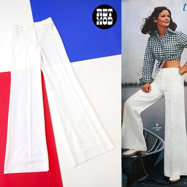 FABULOUS Vintage 60s 70s White Polyester Mod Wide Leg Sailor Style Polyester Pants 