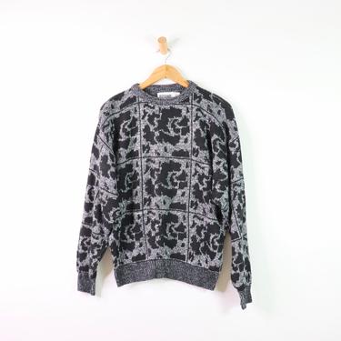 Vintage 80's Gitano Grey Black Geometric Sweater, size Large 