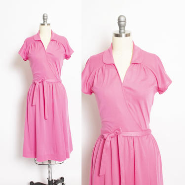 Vintage 1970s LANZ Wrap Dress Pink 70s Small S 