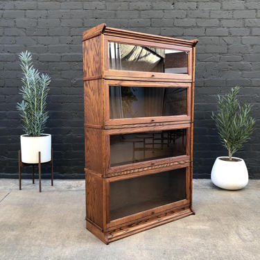 Vintage Oak Bookcase with Glass Doors 