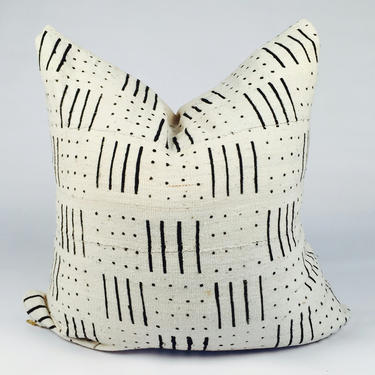 Custom Sizes White with Black Lines Mudcloth Pillow