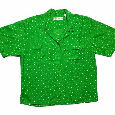 Vintage 1990s Women's Polka Dot Print Rayon Shirt ~ size 10 ~ Loop Collar Blouse / Cropped 