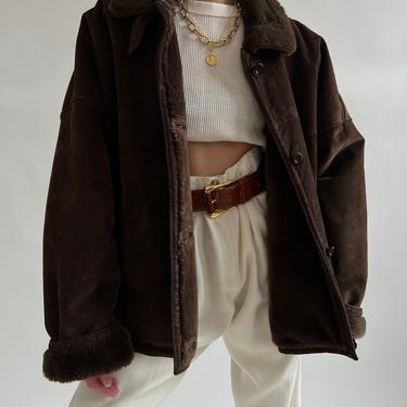 Vintage Brown Suede Leather Drop Shoulder Jacket