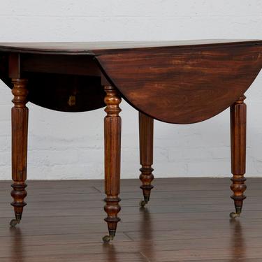 1900's French Louis Philippe Provincial Mahogany Drop Leaf Dining Table 