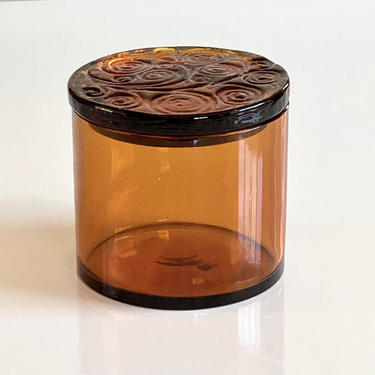 Rare Blenko amber lidded jar with patterned lid 