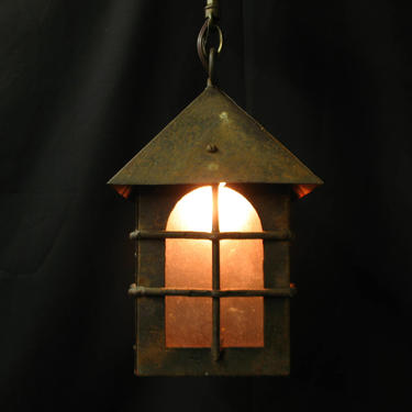 4139 Arts and Crafts Mission Wrought Iron Lantern light 1920 Rewired 