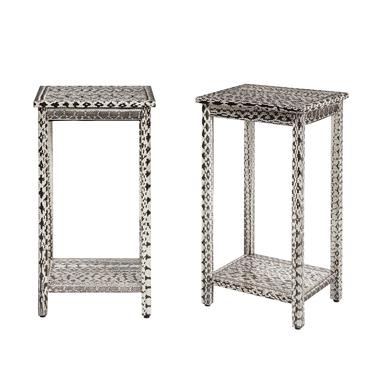 Lobel Originals Pair of 2-Tier Side Tables in Black and White Snakeskin 2022