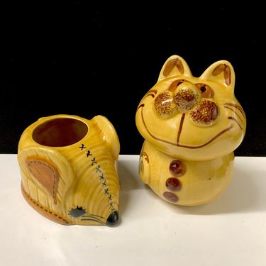 Adorable Mid Century Ceramic Cat and Mouse Serving Set Japanese 