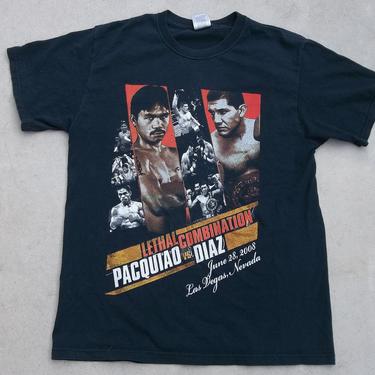 Vintage T-Shirt Pacquiao vs Diaz Lethal Combination 2000s Boxing Large Distressed Faded Black Worn In Las Vegas Nevada 