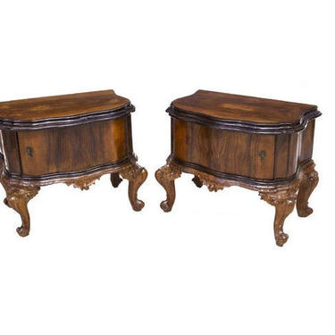 Vintage Venetian Baroque Hand Carved Highly Figured Burl Walnut Bedside Cabinet / End Table Pair by RabidRabbitAntiques