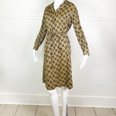 1960s Gold and Black Baroque Dress with Belt / Medium-Large 