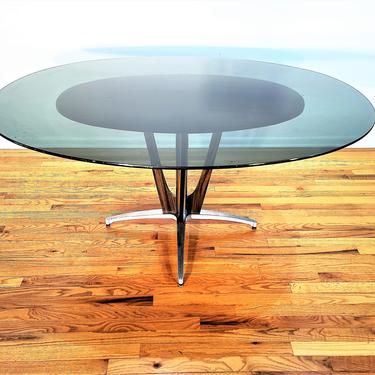 Vintage Chrome and Smoked Glass Dining Table 