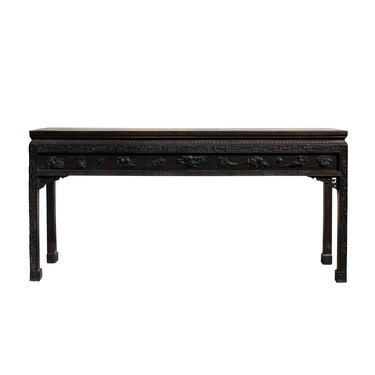 Chinese Rosewood Relief Floral Treasure Carving Altar Console Table cs5904E 