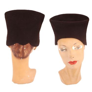 1940s brown felt Nefertiti style hat / vintage 40 wool sculptural turban style fascinator 30s Deco 