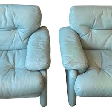 Aqua Leather Lounge Chairs by Scarpa for B&#038;B Italia, 1970&#8217;s