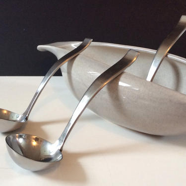Mid-Century Modern Stainless Steel Gravy Ladles (3), Crafted in Italy for Chic MCM Tables! 
