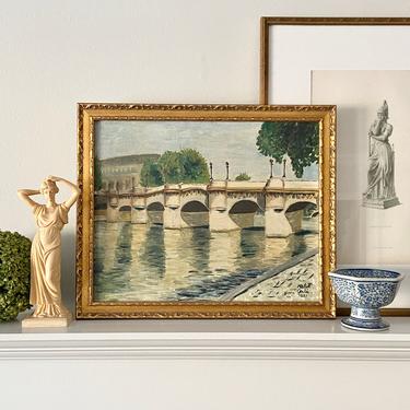 Vintage French Paris Oil Painting Parisian River Seine Bridge Scene Original Signed 
