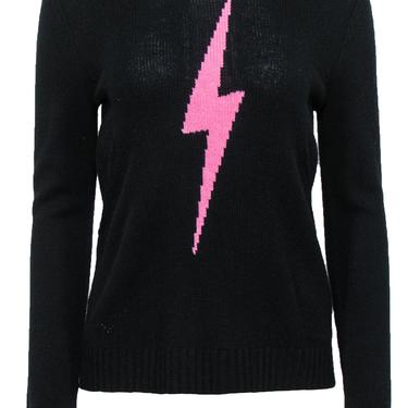 Zadig &amp; Voltaire - Black Cashmere Sweater w/ Pink Lighting Bolt Graphic Sz M