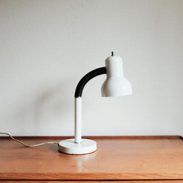 Vintage 1970s White Gooseneck Articulating Desk Lamp 