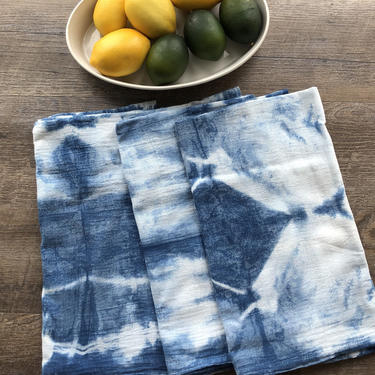 Flour Sack Dish Towels set of 3 | shibori kitchen towels, blue and white dishtowels, hostess gift, shibori indigo towel, tea towel gift set 