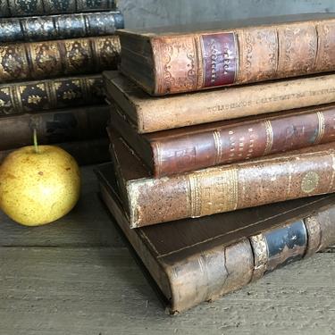 1 19th C Leather Bound Book, London, For Staging, Stacking Display, Home Decor, Sold by Each 
