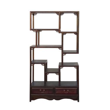 Chinese Brown Stain Treasure Display Curio Cabinet Room Divider cs7217E 