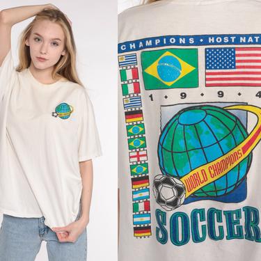 Fifa World Cup Shirt Soccer FIFA Football Tshirt USA 1994 Vintage Graphic Print Tee 90s Retro Single Stitch Large 