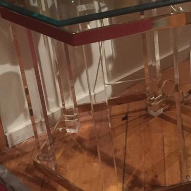 Pair of Hollis Lucite and Brass End Tables
