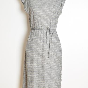 vintage 70s dress gray metallic striped sweater knit belted midi dress M clothing 