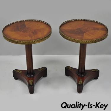 Pair French Empire Neoclassical Style Small Round Taboret Pedestal Side Tables