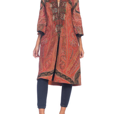 MORPHEW COLLECTION Hand Embroidered Coat Made From Antique Victorian Wool Paisley Shawls 